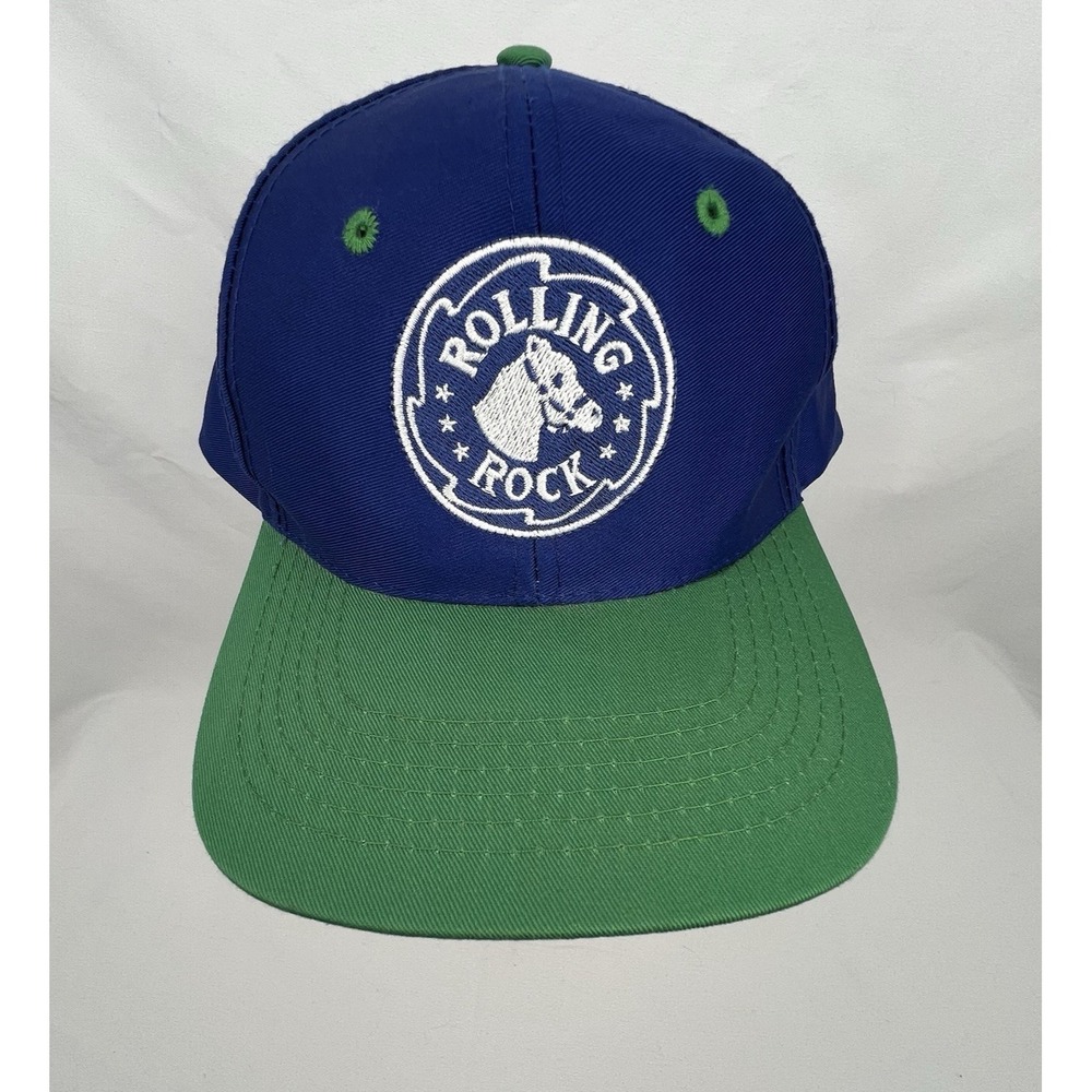 Vintage 90s Rolling Rock Beer Snapback Hat Blue Green Cap Beerstore Promo